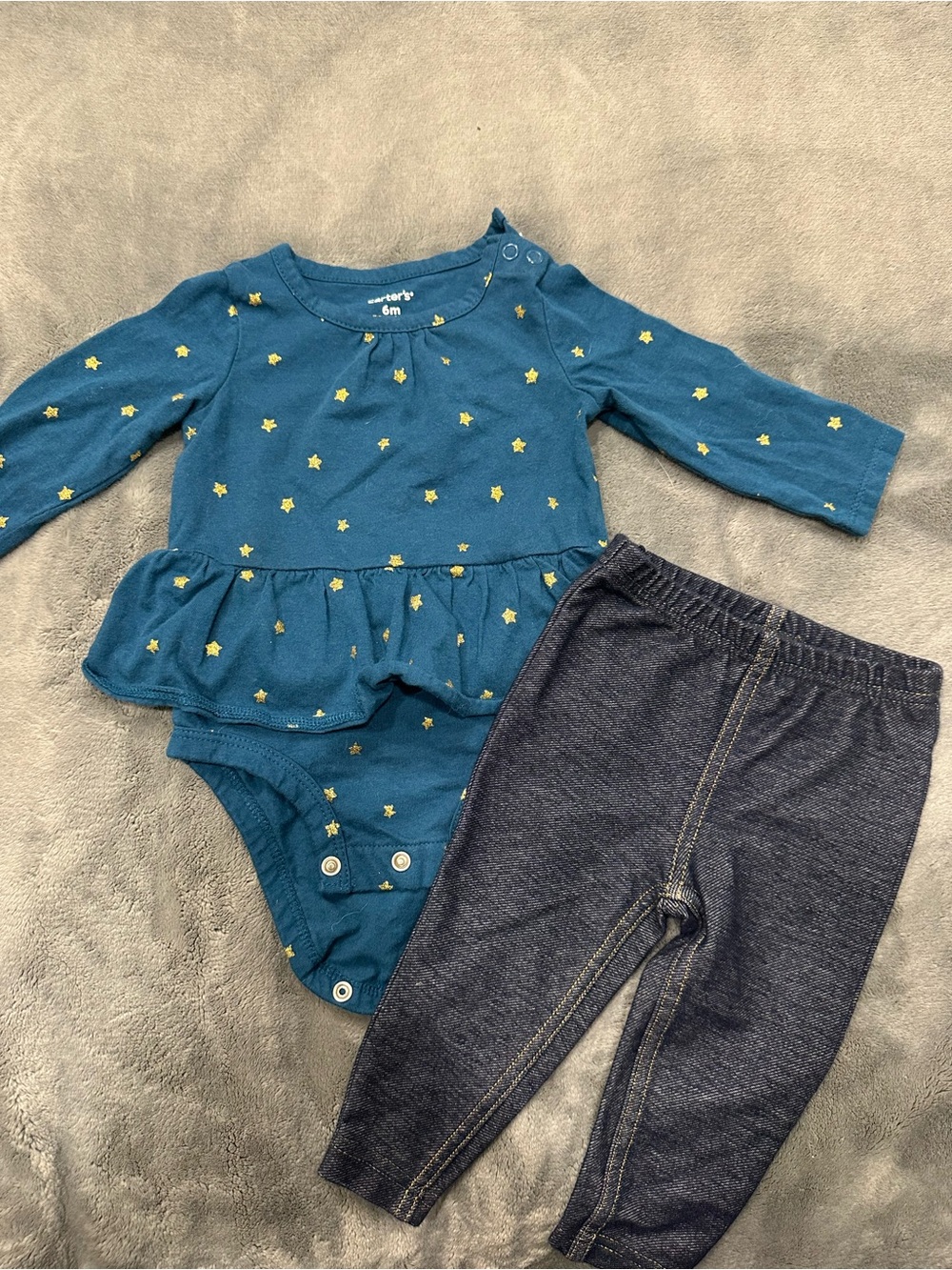 Carter's Teal Star Peplum Bodysuit with Navy Leggings